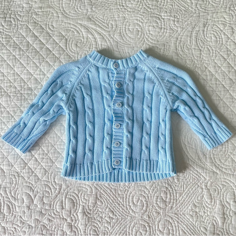 Baby Dove Cable-knit Blue 0-3 Month Cardigan Sweater Button Up 100% Cotton